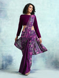 trueBrowns Wine Printed Velvet Ready to Wear Saree | Grocsy