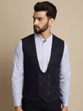 Even Apparels Men's Blue Woolen Double Breast Waistcoat | Grocsy