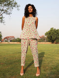 trueBrowns White Cotton Block Print Sleeveless Co-Ord set | Grocsy