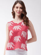 InWeave Red Elephant Sleeveless Top | Grocsy