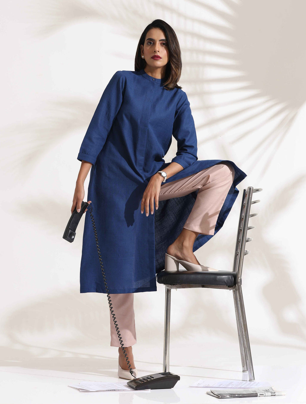 trueBrowns Blue Slub Kurta Set | Grocsy