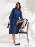 trueBrowns Blue Slub Kurta Set | Grocsy