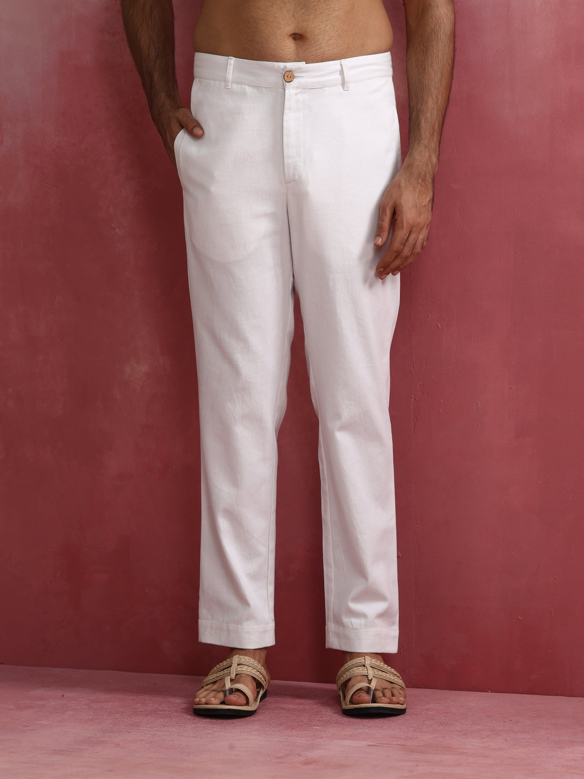 trueBrowns Men's White Cotton Twill Pants | Grocsy