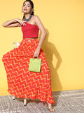 InWeave Women's Orange Bandhej Pleated Skirt | Grocsy