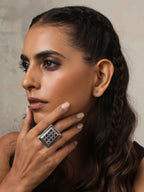 trueBrowns Silver Tone Rectangular Stone Ring | Grocsy