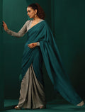 trueBrowns Teal Grey Silk Ready to Wear Saree | Grocsy