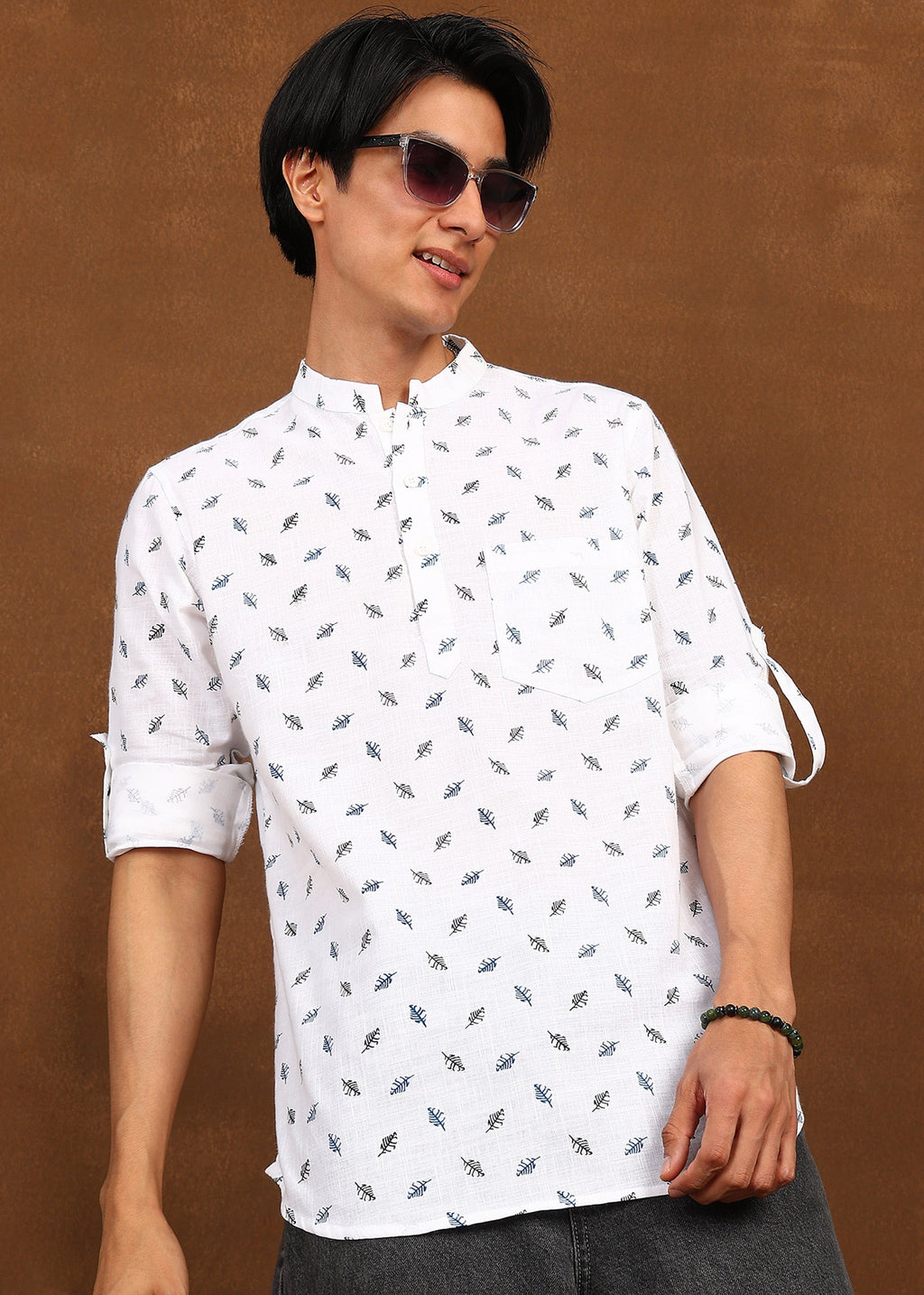 Fabmade Ivory Leaf Linen Kurta | Grocsy