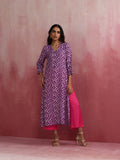 trueBrowns Purple Muslin Silk Printed Kurta Set | Grocsy