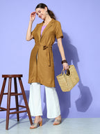 InWeave Women's Camel Brown Cream Pant Coord Set With Mauve Crop Top | Grocsy