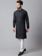 Even Apparels Black Solid Kurta With Band Collar | Grocsy