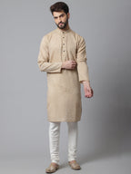 Even Apparels Pure Cotton Kurta With Band Collar - Beige | Grocsy