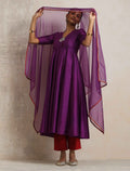 trueBrowns Purple Silk Anarkali Kurta Pant Dupatta Set | Grocsy