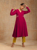 trueBrowns Rani Pink Velvet Embroidered Kurta | Grocsy
