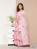 InWeave Women's Pink Printed Chintz Tiered Sharara Set With Dupatta | Grocsy