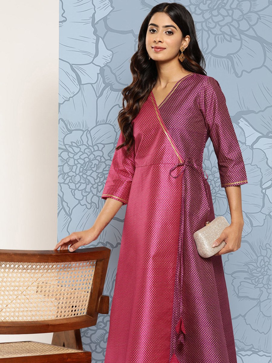 Ahalyaa Colourblocked Printed Wrap Ethnic Dress | Grocsy