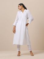 trueBrowns Cotton White Weave Collar Kurta Pant Set | Relove | Grocsy