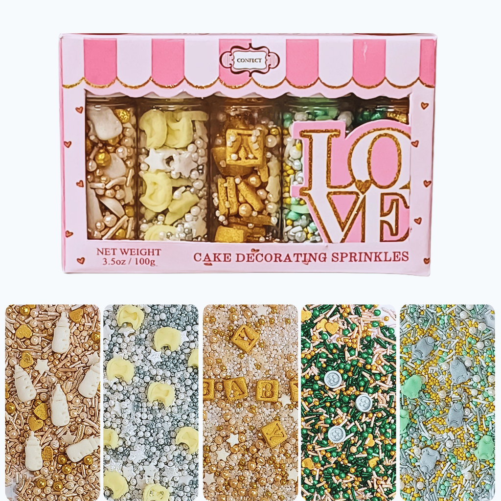 Confect Baby Shower Sprinkles | Birthday Sprinkles | Gender Reveal Sprinkles Pack of 5 (BABY SHOWER -05) | Grocsy
