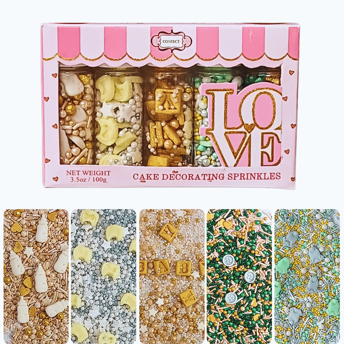 Confect Baby Shower Sprinkles | Birthday Sprinkles | Gender Reveal Sprinkles Pack of 5 (BABY SHOWER -05) | Grocsy