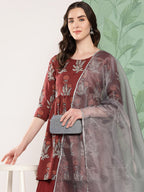 InWeave Women's Brick Rust Boota Sharara Set With Dupatta | Grocsy