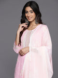 KSUT (House of Varanga) Pink Thread And Mirror Embroidered Kurta Paired With Straight Trouser And Chiffon Dupatta | Grocsy
