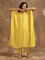 trueBrowns Lime Lehariya Printed Silk Kaftan Pant Set | Grocsy