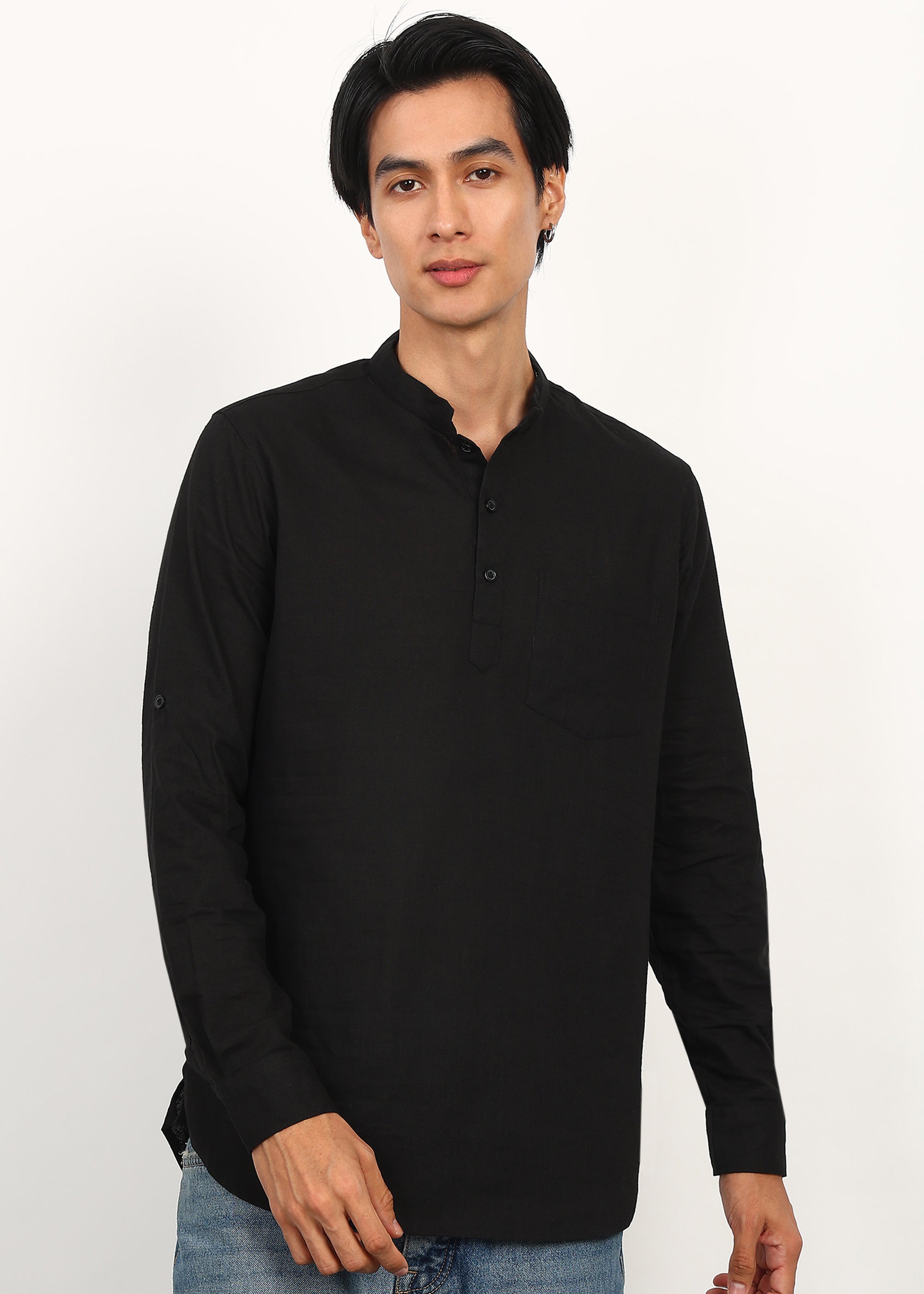Fabmade Noir Linen Short Kurta | Grocsy