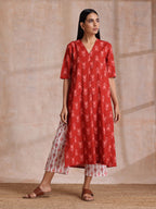 trueBrowns Red On Red Ikat Print Cotton Kurta Pant Set | Grocsy