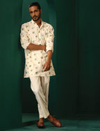 trueBrowns Men's Ivory Blue Multi color Floral Cotton Co-ord Set | Grocsy