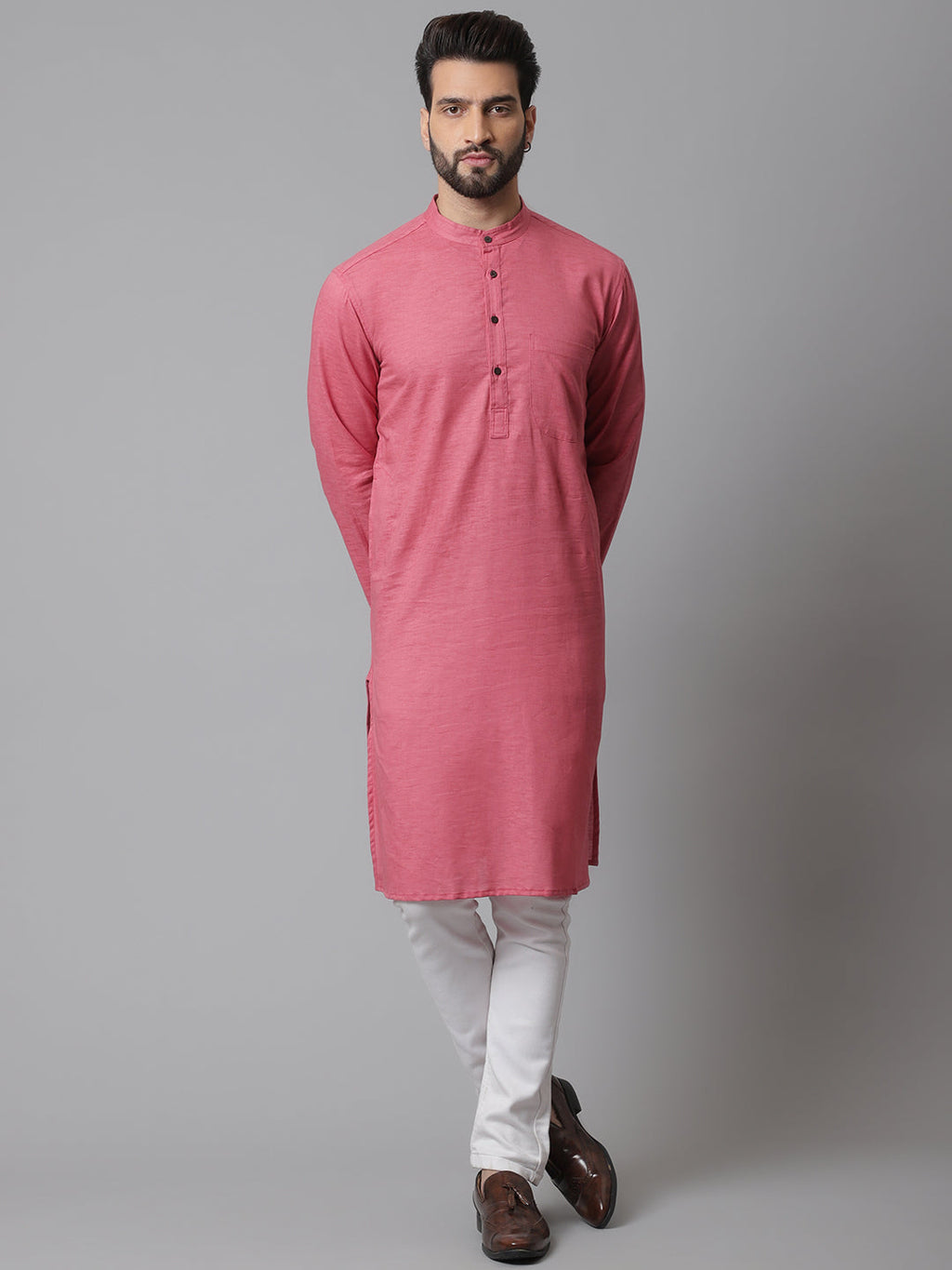 Even Apparels Rust Pure Cotton Kurta With Band Collar | Grocsy