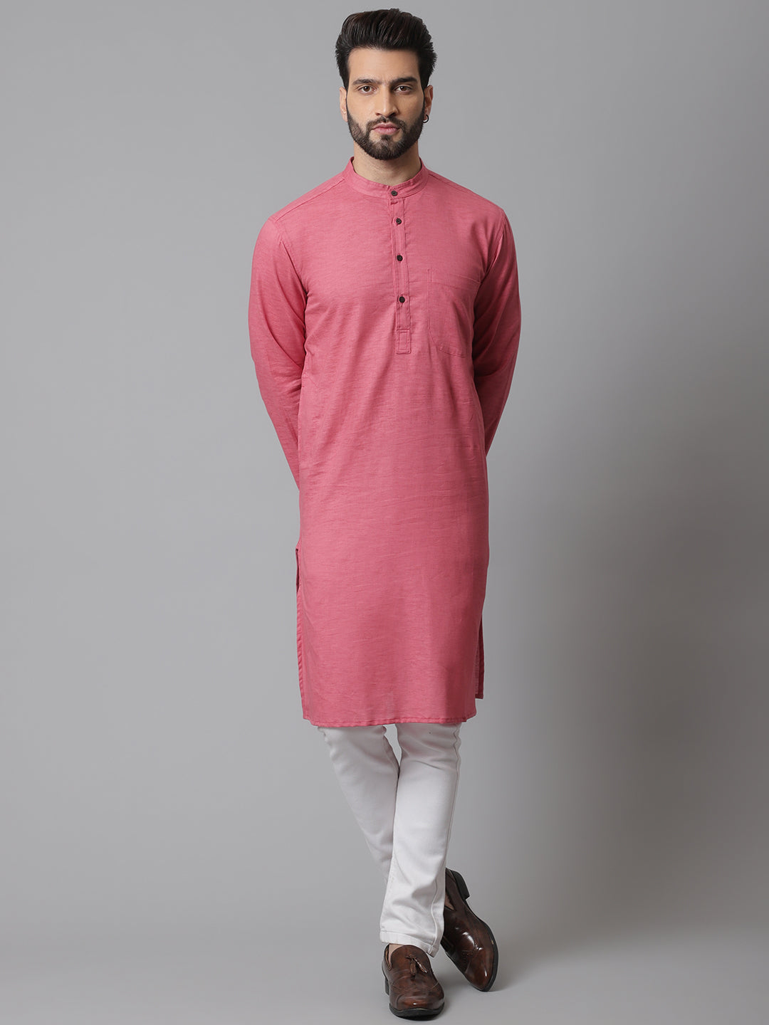 Even Apparels Rust Pure Cotton Kurta With Band Collar | Grocsy