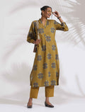 trueBrowns Green Cotton Print Straight Kurta Set | Grocsy