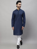 Even Apparels Blue Pure Cotton Kurta With Band Collar | Grocsy