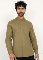 Fabmade Olive Root Linen Short Kurta | Grocsy
