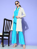 InWeave Women's Aqua Blue Coord Set With Solid Peach Crop Top | Grocsy