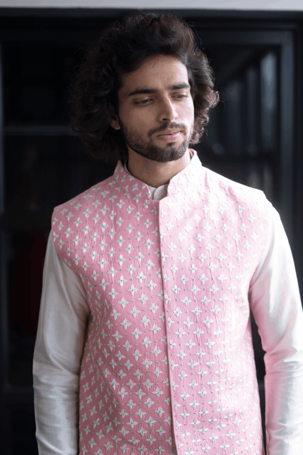 Light Pink Designer Men's Nehru Jacket by Hilo Design | Grocsy