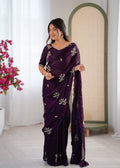 Evanik Designer Heavy Fendy Satin With Beads Embroidered Work Saree With Unstitched Blouse | Grocsy