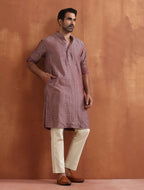 trueBrowns Men's Purple Cotton Dobby Kurta | Grocsy