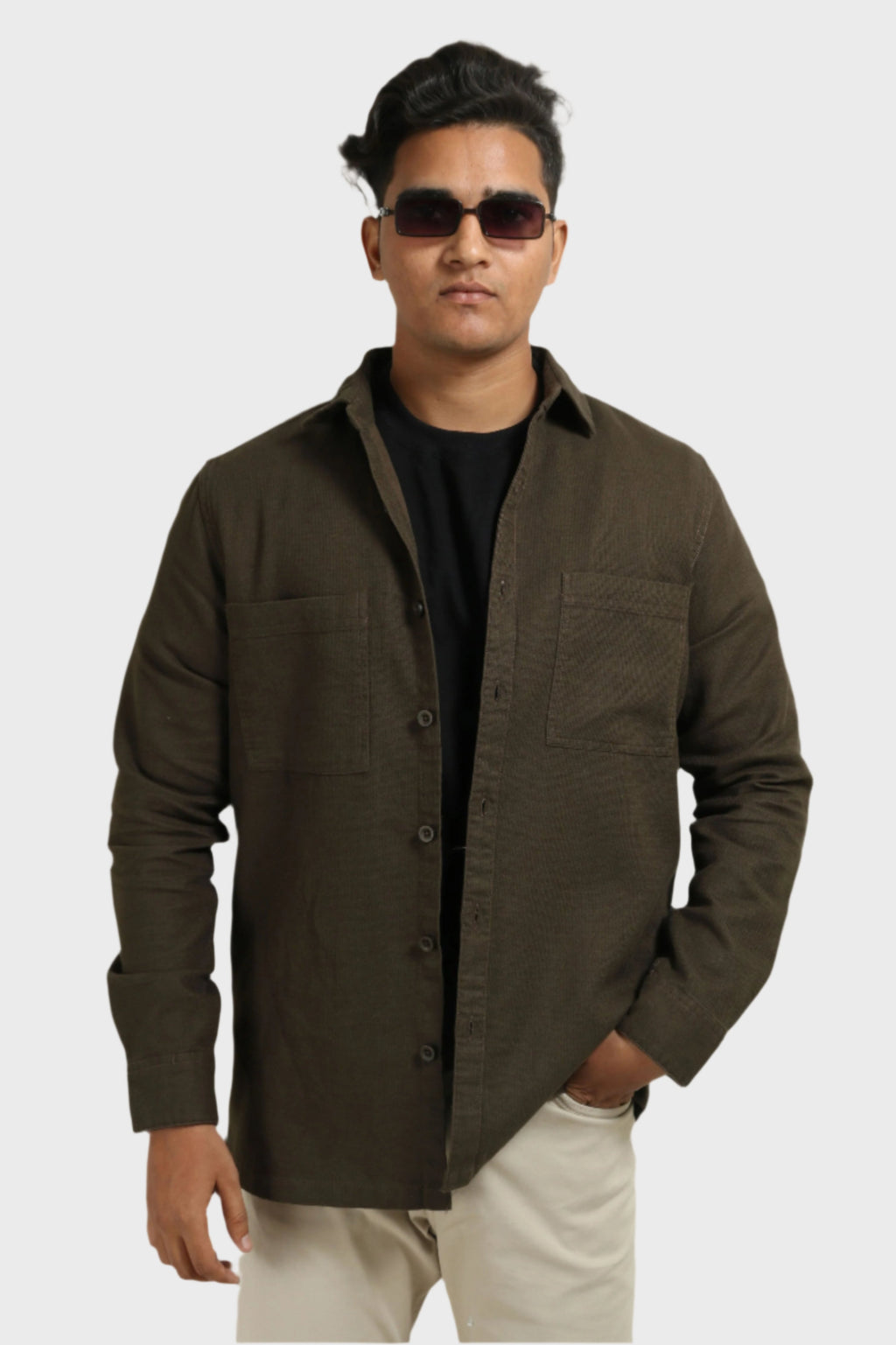 Xkind Olive Green Regular Fit Shacket | Grocsy