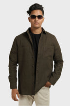 Xkind Olive Green Regular Fit Shacket | Grocsy