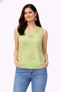 Myshka Women Green Pure Cotton Embroidered Sleeveless Regular Top | Grocsy