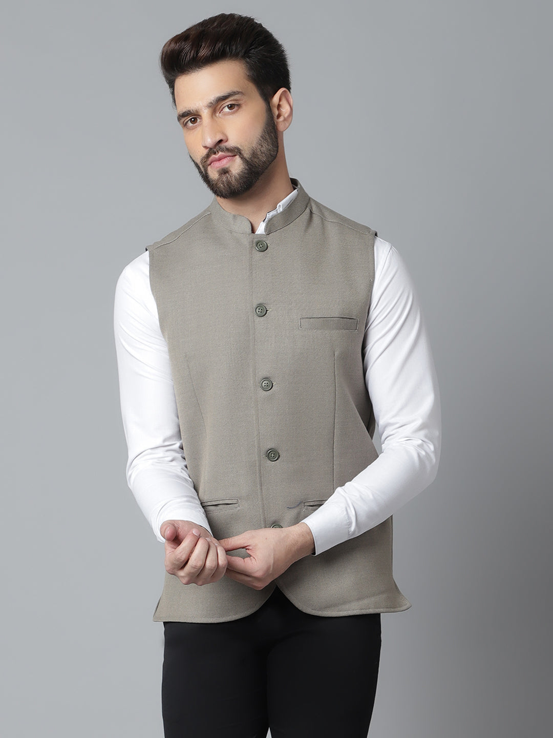 Even Apparels Men's Cream Nehru Jacket With Welt Pockets | Grocsy