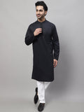 Even Apparels Black Pure Cotton Kurta With Band Collar | Grocsy