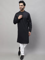 Even Apparels Black Pure Cotton Kurta With Band Collar | Grocsy