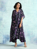 trueBrowns Black Printed Velvet Kaftan Kurta | Grocsy
