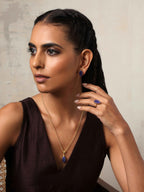 trueBrowns Gold Tone Blue Stone Pendant Set - Swadesiicart
