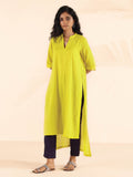 trueBrowns Lime Cotton Dobby High-Low Kurta Pant Set | Grocsy