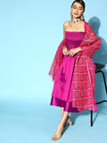 InWeave Purple Off Shoulder Silk Kurta Set -Pink Kota Bandhej Dupatta | Grocsy