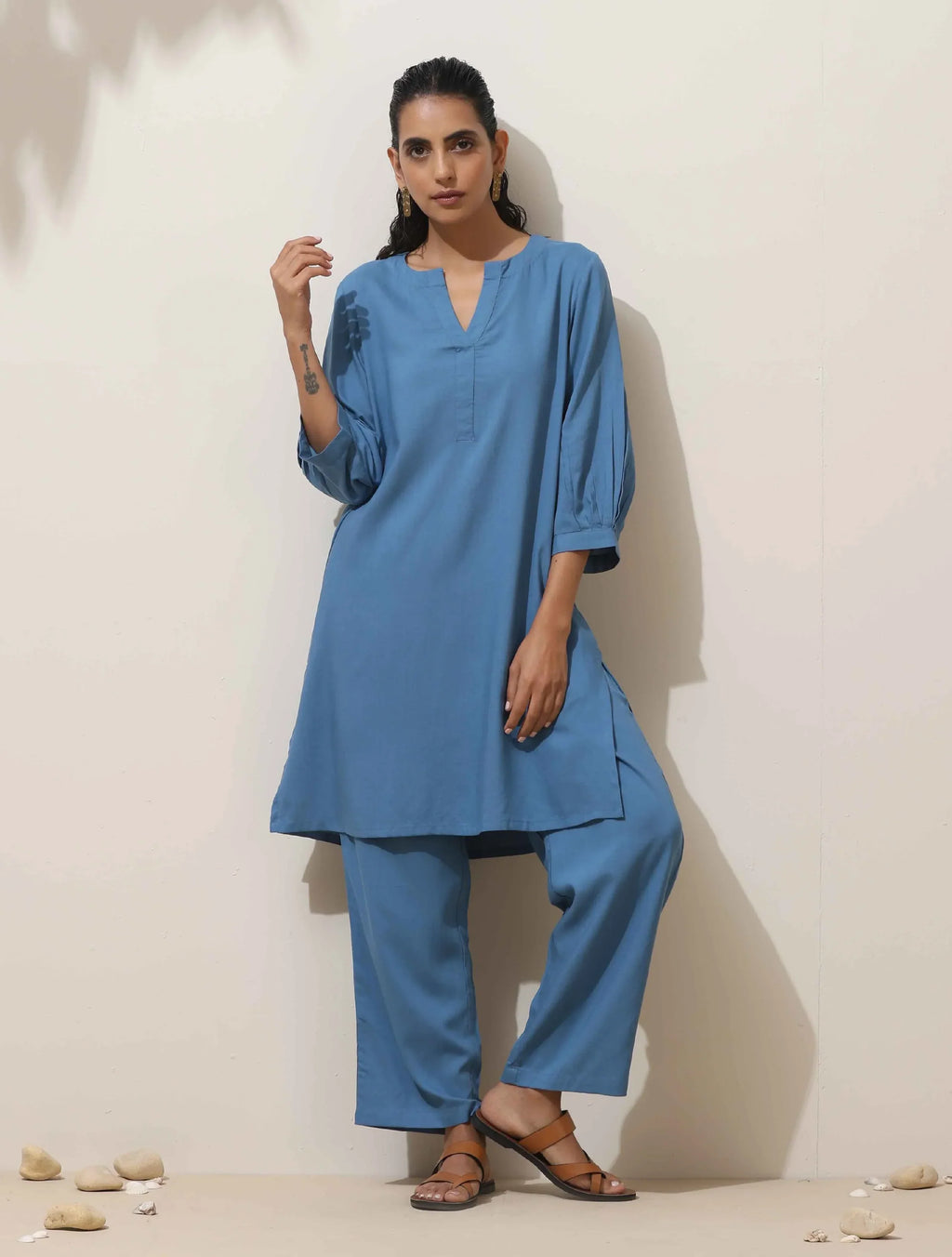trueBrowns Blue Viscose Co-ord Set | Grocsy