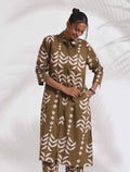 trueBrowns Olive Green Cotton Stripe Print Shirt Kurta Set | Grocsy