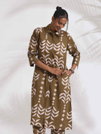 trueBrowns Olive Green Cotton Stripe Print Shirt Kurta Set | Grocsy